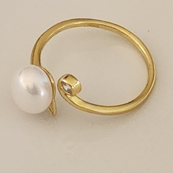 925S Real 8mm Cultured Freshwater Pearl Cat Shape Gold Ring - Adjustable - Picture 6 of 16